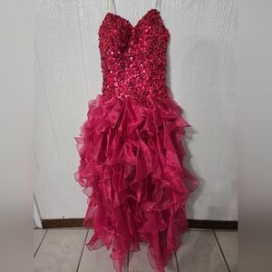 Nox Strapless Sequined Hot Pink Prom Homecoming Gown Long Tulle Size M